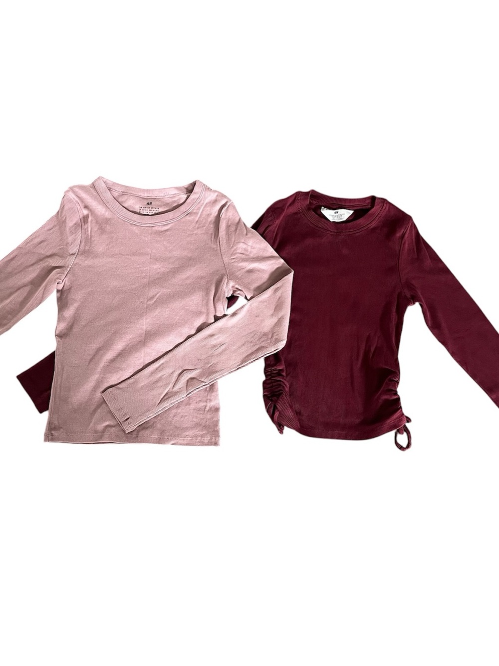 H&M Girls Long-Sleeve Light Pink and Burgundy Tee Set